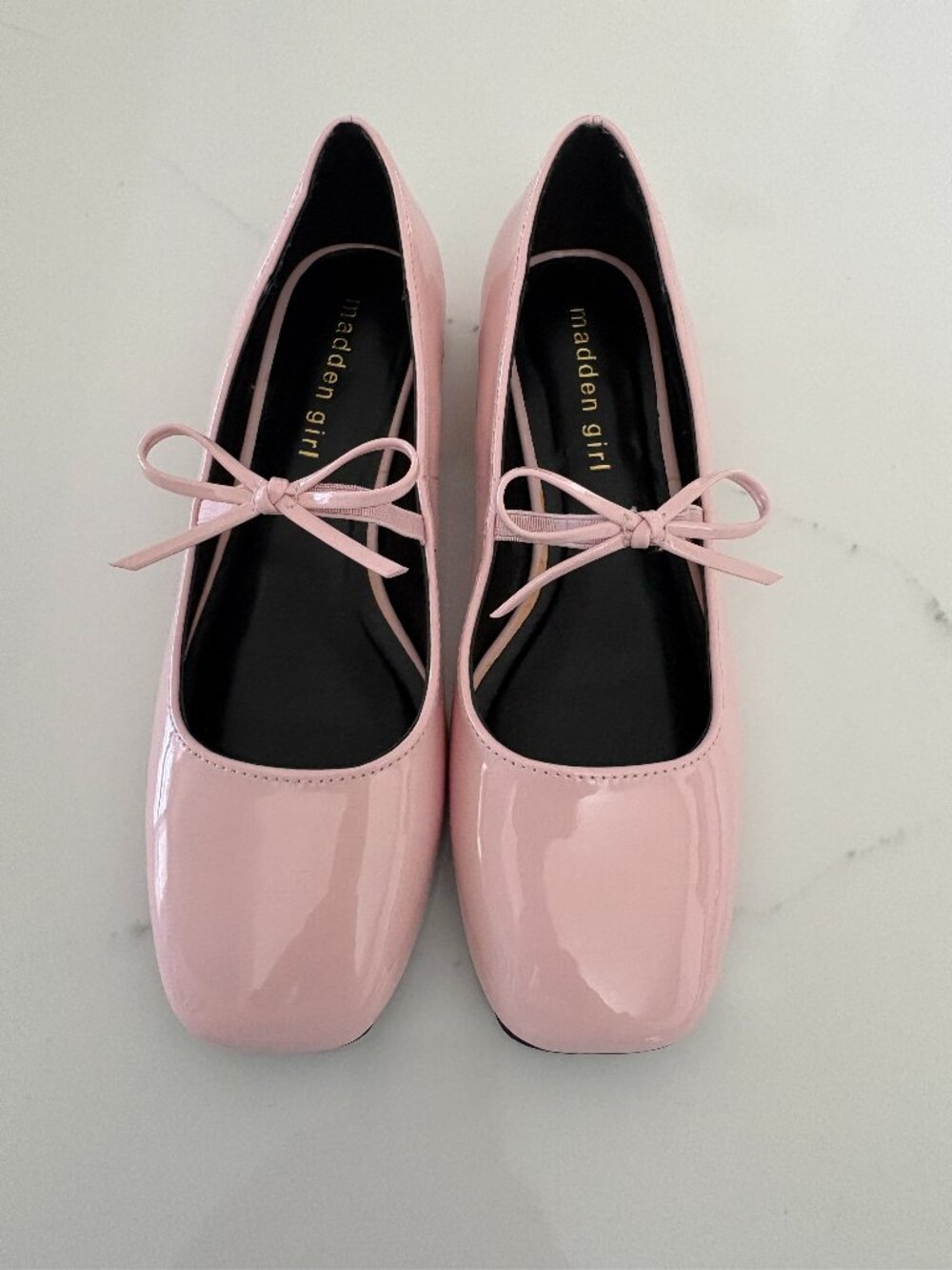 Madden Girl‎ Light Pink Patent Mary Jane Bow Block Heel Square Toe Flats 6M